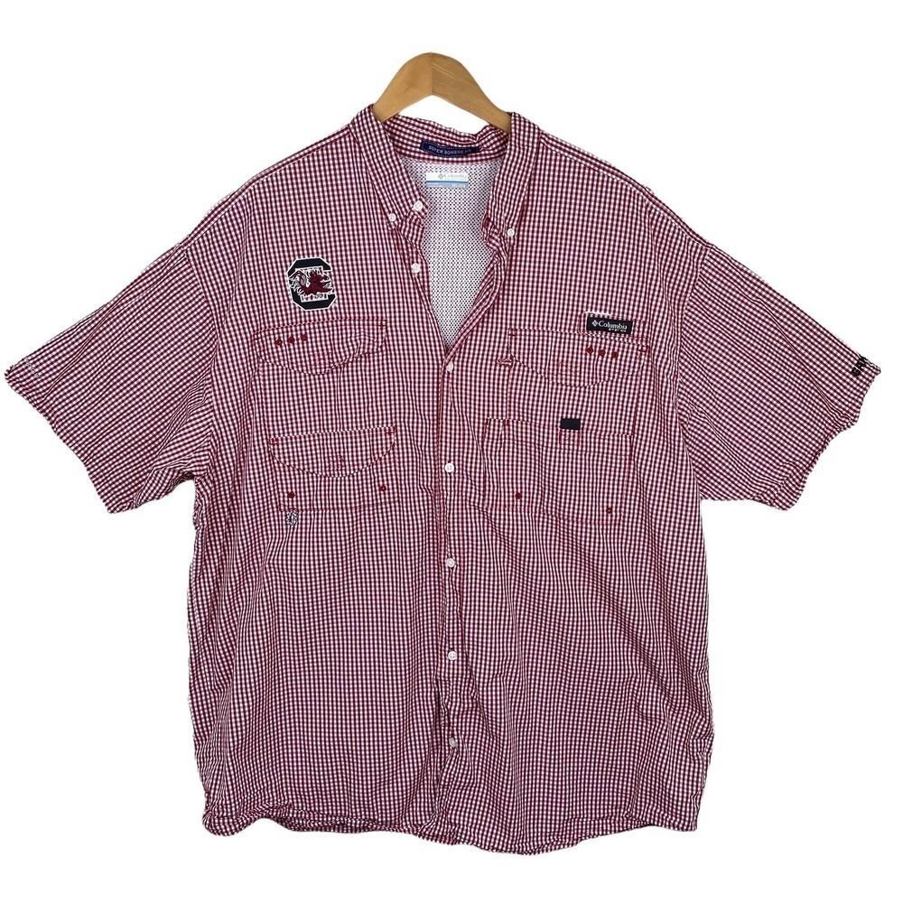 Columbia PFG Super Bonehead South Carolina Gamecocks Red Gingham Shirt Size XXL